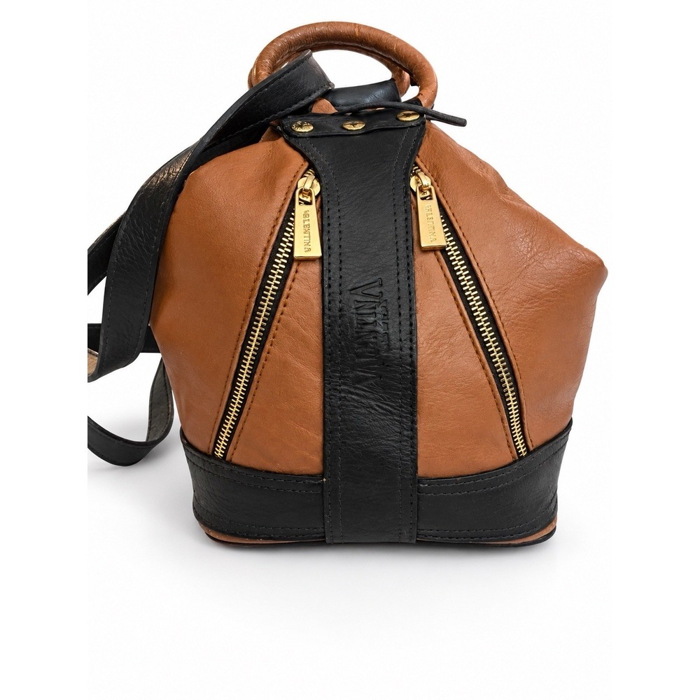 Valentina Genuine Leather Backpack Purse Convertible Bag Black Made in Italy